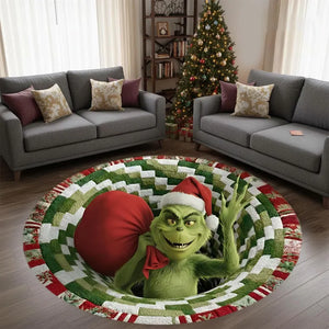 Green Trouble Maker Quilted Round Mat | Funny Grinche Rug for Playful Christmas Home Decor a66b7ec3-2960-4969-9a6c-1af0473f9a78-jhjhj-1-.webp