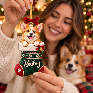 Personalized Dog Christmas Ornament – Custom Pet Photo & Name, 3D Relief Stocking Ornament, Christmas Gift for Dog Lovers a674db41-400e-40a2-9a34-d017464384ba-Heartfelt-Bailey-ornament-gift-moment-2.png