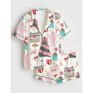 Women’s Christmas in New York Satin Pajama Set, NYC Holiday Short Sleeve Sleepwear, Festive Christmas Pajamas, Winter Gift For Her a68df42d-e587-40a3-8787-a9b65fab86a6-plaza_square_01.jpg