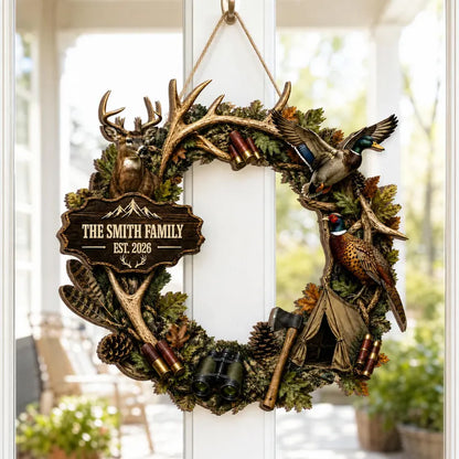 Hunting Wreath - Custom Deer & Duck Rustic Wall Decor Wooden Sign, Deer Door Sign, Rustic Hunting Sign,Hunter Lover Gift, Custom Family Name a690ca36-566e-4888-8a5d-c287ca4b2df4-fger-4-.webp