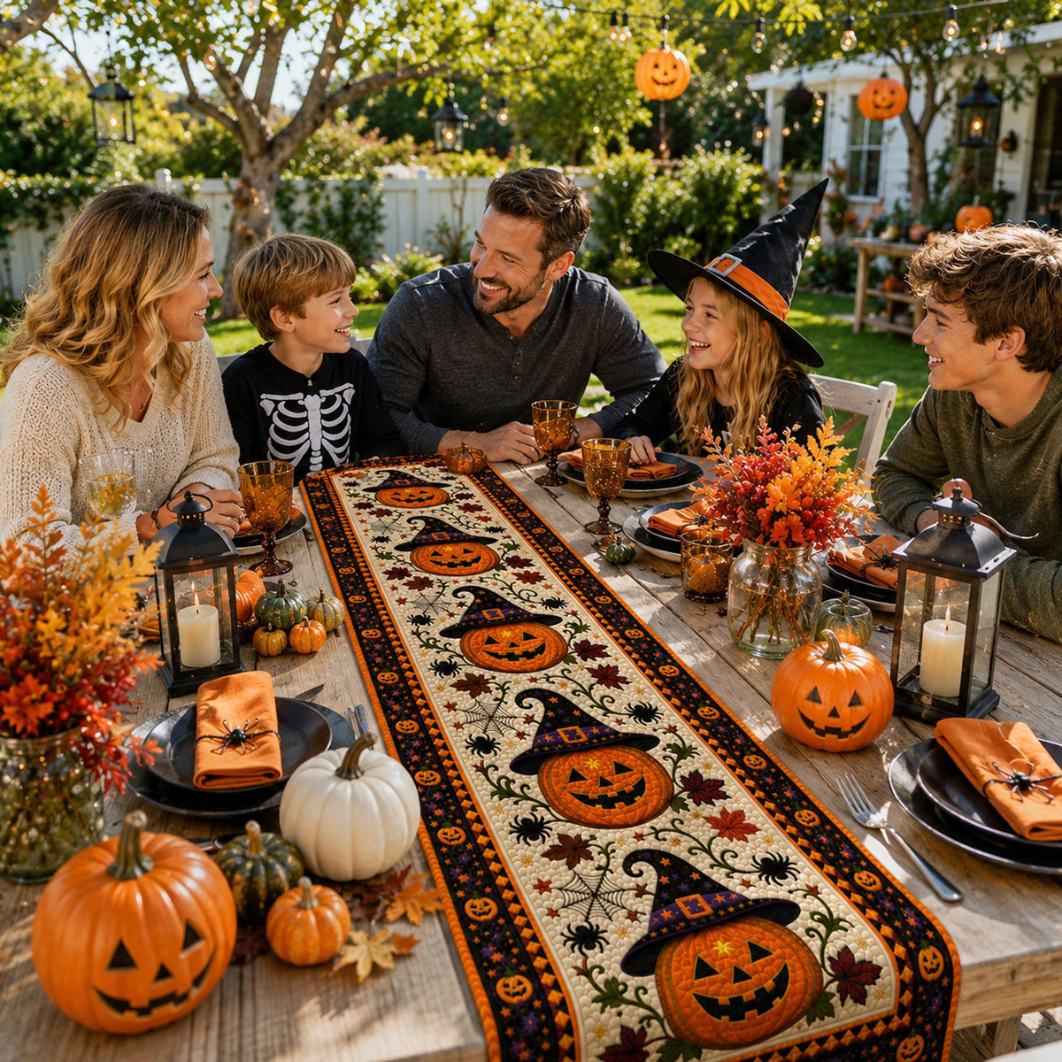 Halloween Pumpkin Quilt Table Runner, Witch Hat Fall Decor, Autumn Spider Web Bats a6a2a7f9-7211-4b59-943f-f65ec58b3542-3.jpg