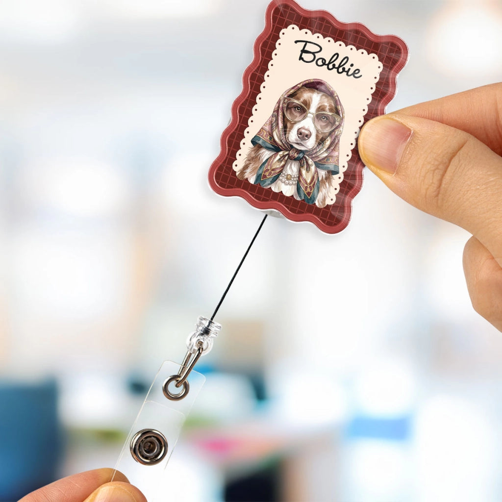 Personalized Dog Portrait Badge Reel – Vintage Headscarf Dog Photo Name Badge Reel – Custom Retractable ID Holder for Nurses & Teachers a6b1fea0-988f-4c07-8ab0-a5d47f2f250b-6.webp