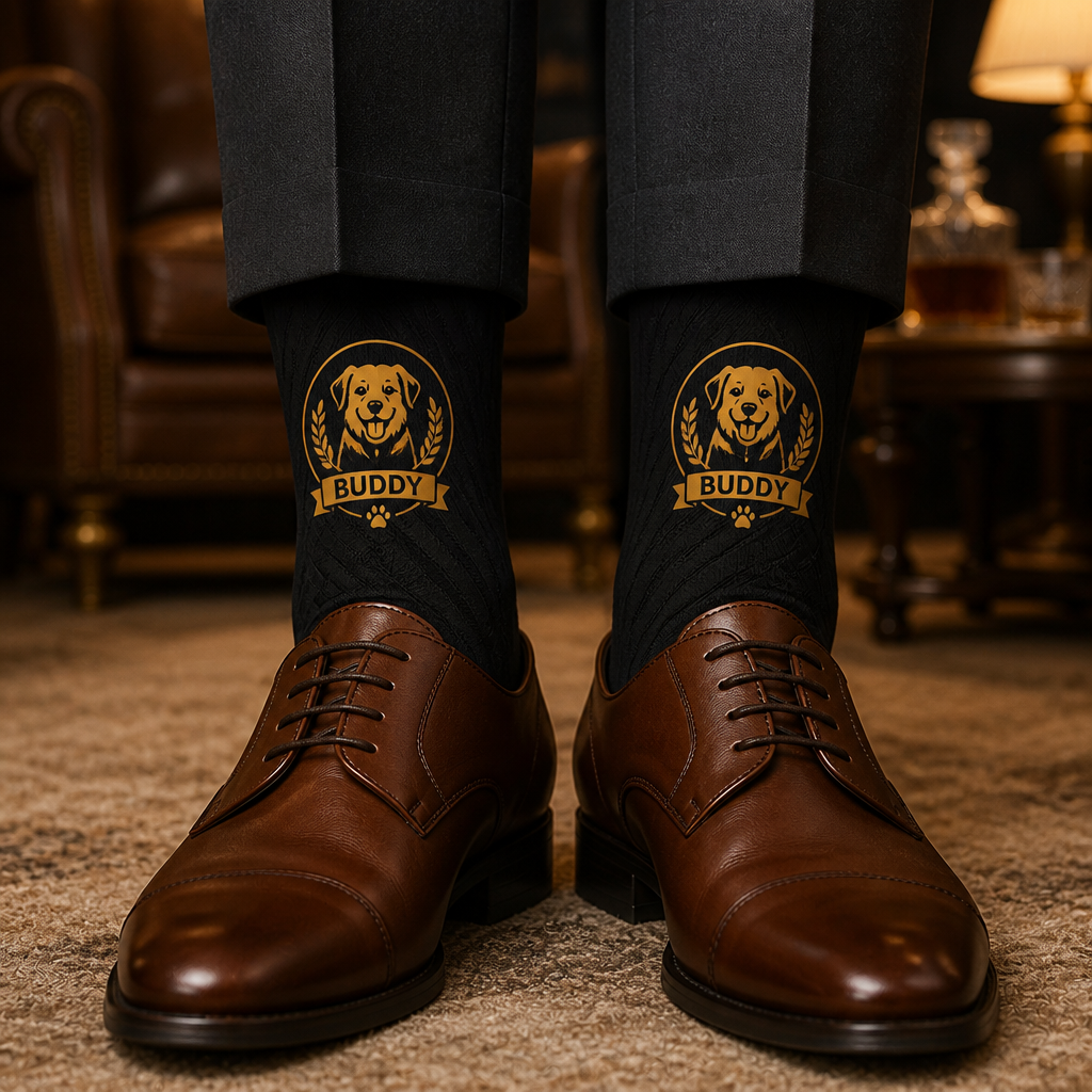 Personalized Dog Name Dress Socks – Gold Crest - Personalized Socks - All over printed a6cd6ea1-eac6-43d7-9097-a42f679bde40.png