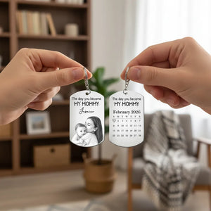 Custom Photo Pencil Sketch Calendar The Day You Became My Mom - Personalized Keychain