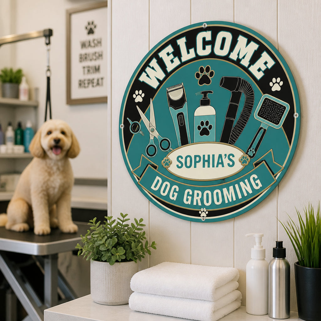 Personalized Dog Grooming Welcome Metal Sign - Personalized Metal Sign a6e04399-f877-4ed4-a5de-b6088c3c7c63.jpg
