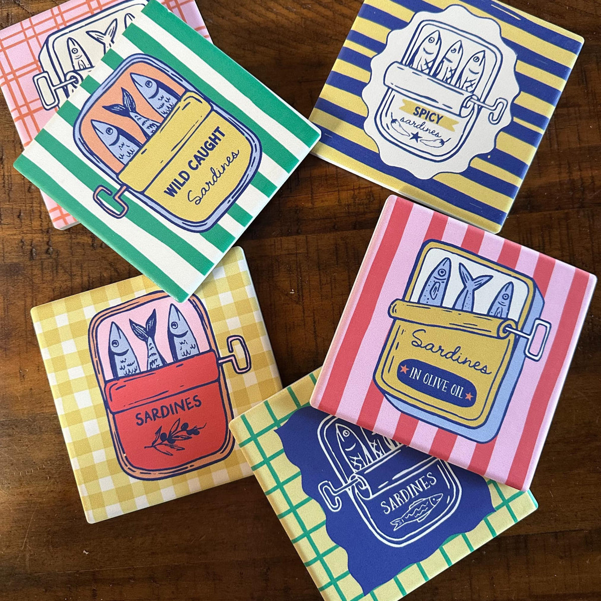 Colorful Sardine Can Ceramic Coasters, Retro Coastal Drink Coasters, Cute & Vibrant Design Coasters a6e26a94-6b70-4ad3-a7fa-f9dfd84720a9-6.jpg