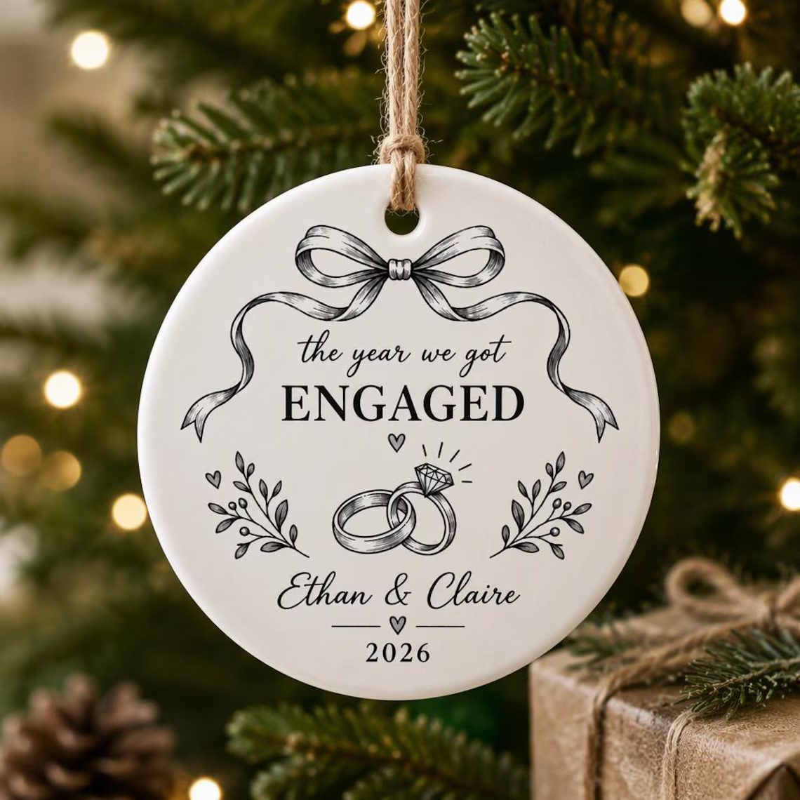 Engagement Ceramic Ornament, Personalized Couple Christmas Keepsake, The Year We Got Engaged Proposal Gift a6f916e5-61a5-42da-834a-5fcf8ef5827c-12_converted.png
