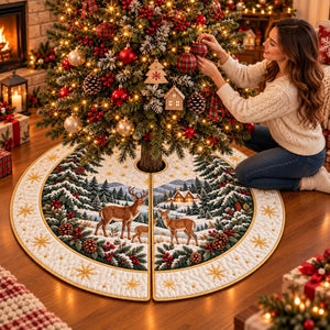 Winter Deer Family Christmas Tree Skirt, Rustic Holiday Decor a6fc2e70-0514-4add-8607-77dda29eea3c-4.jpg