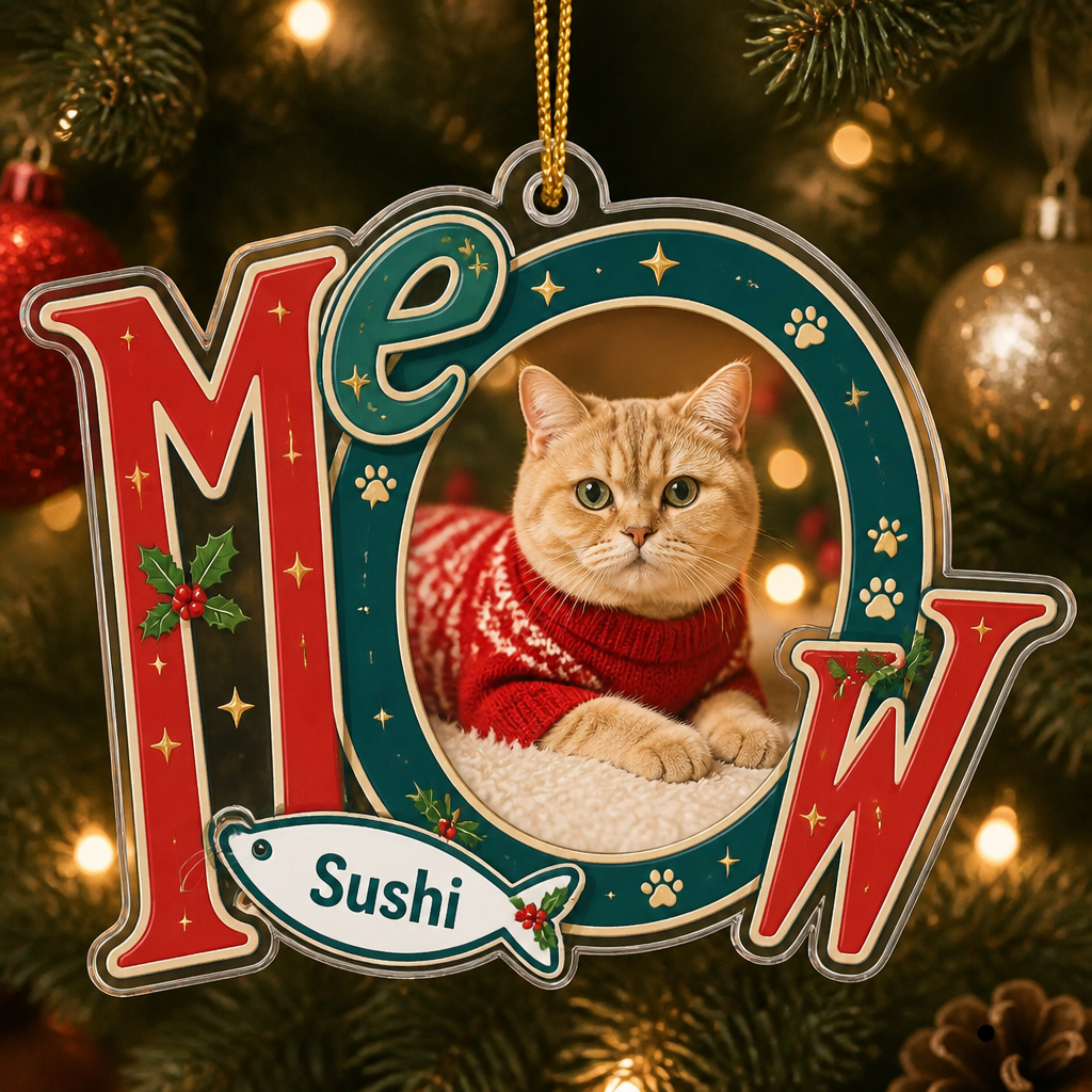 MEOW Custom Cat Photo Ornament with Pet Name - Personalized Transparent Acrylic Ornament a702c564-49bb-486b-88da-55567b444ea2.png