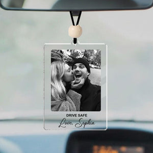Valentine's Day - Personalized Photo Car Hanging Ornament, Valentine's Day Gift for Him, Gift for Her, Couple Gift, Couple Photo - Personalized Photo Acrylic Car Hanger with Beaded String