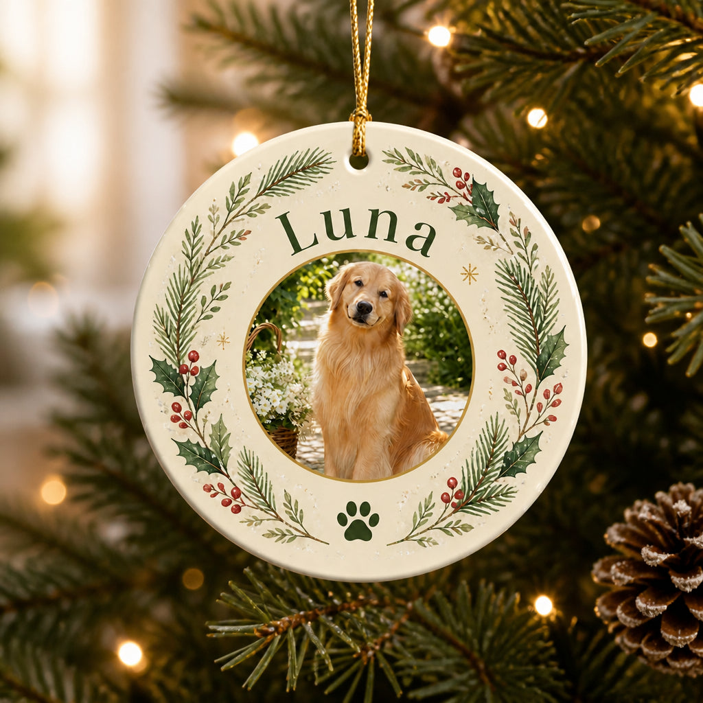 Custom Pet Photo + Name Wreath Ornament - Personalized Ornament a744a7d2-27cb-4f5e-80e4-6e22e6f5f6e3.jpg