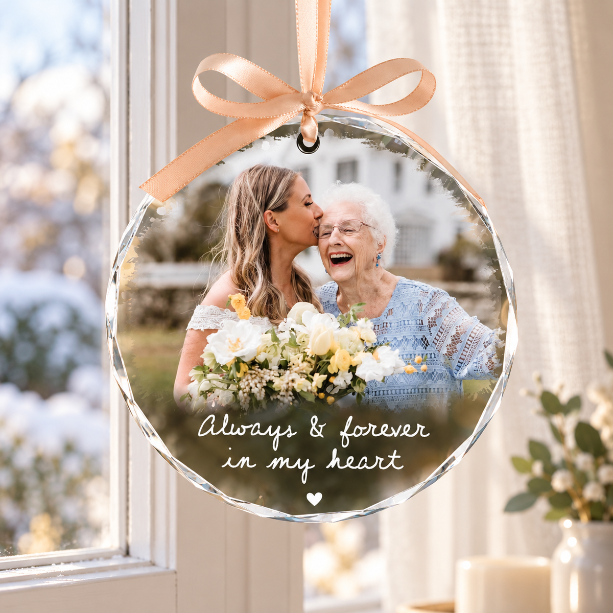 Custom Photo Memorial Christmas Ornament, Remembrance Gift, Personalized Memorial Keepsake, Loss Of Loved One Gifts, Sympathy Gift a7662a4b-918b-4464-a4ba-a70e971de538-Memorial-crystal-ornament-by-window.png