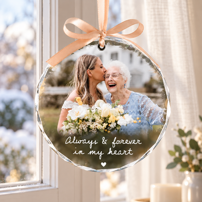 Custom Photo Memorial Christmas Ornament, Remembrance Gift, Personalized Memorial Keepsake, Loss Of Loved One Gifts, Sympathy Gift a7662a4b-918b-4464-a4ba-a70e971de538-Memorial-crystal-ornament-by-window.png