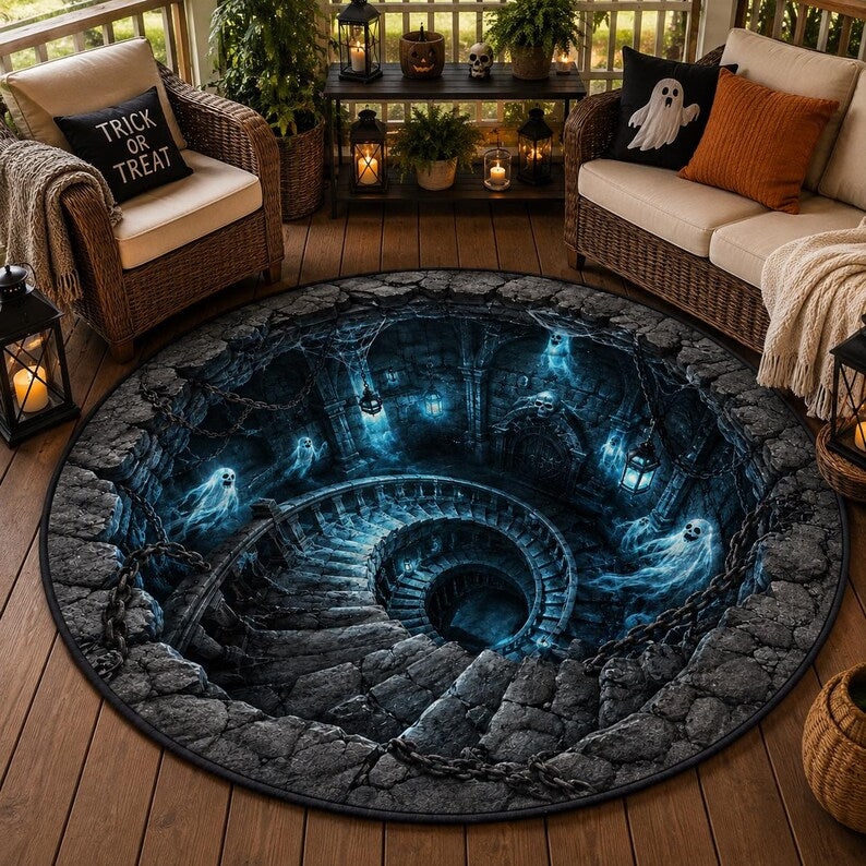 Halloween Quilted Round Rug, 3D Glowing Ghost Spiral Staircase Circle Area Rug, Spooky Dungeon Pit Floor Mat, Dark Gothic Home Decor a768f2f3-18ed-431c-a1eb-f24facc34886-h.jpg