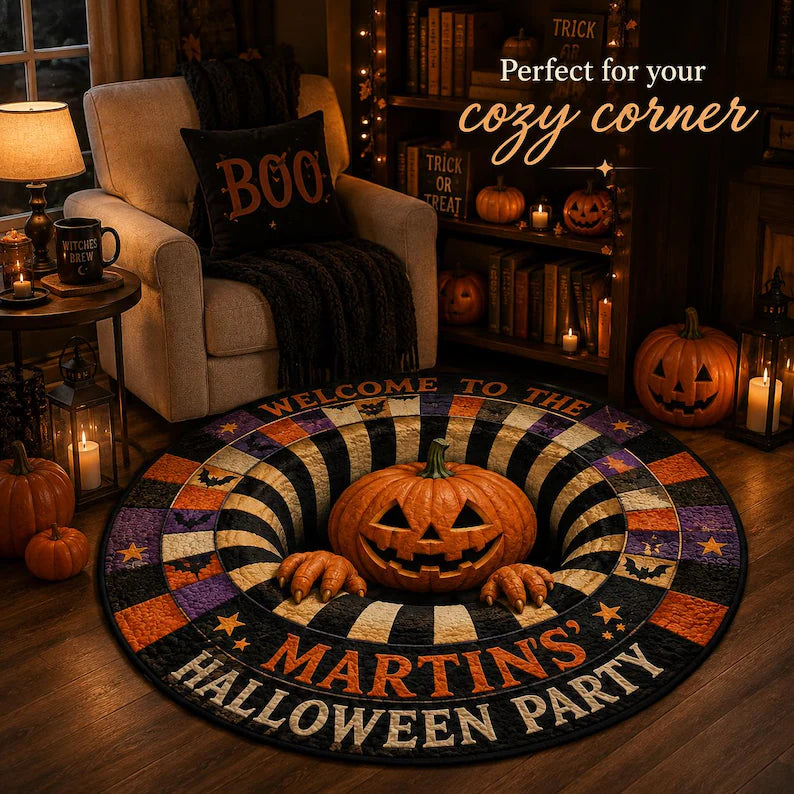 Personalized 3D-Look Pumpkin Halloween Rug, Round Quilted Floor Mat with Custom Family Name a79c2b81-6fe6-4bff-8cbd-a1335934a673-vbnbvnbv-1-.webp