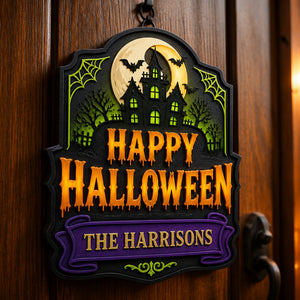 Personalized Happy Halloween Haunted House Wood Acrylic Door Sign - Personalized Wood Acrylic Sign a7bbee85-c81d-4bcd-b174-d60b5c90212e.jpg