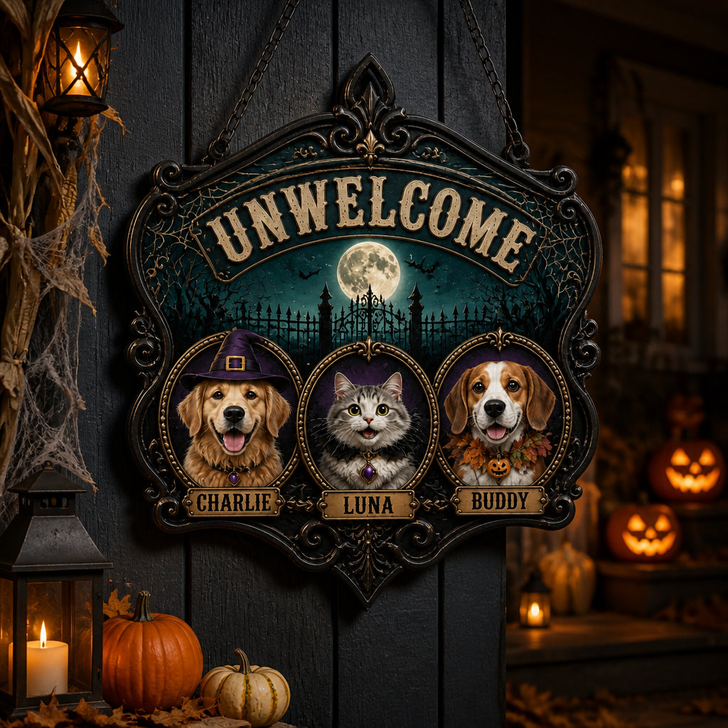 Halloween UNWELCOME Haunted Pets – Custom Photo UV Metal Sign - Personalized Cut Metal Sign UV Printed a7cb4918-5089-46cf-af57-85935cab6f22.jpg