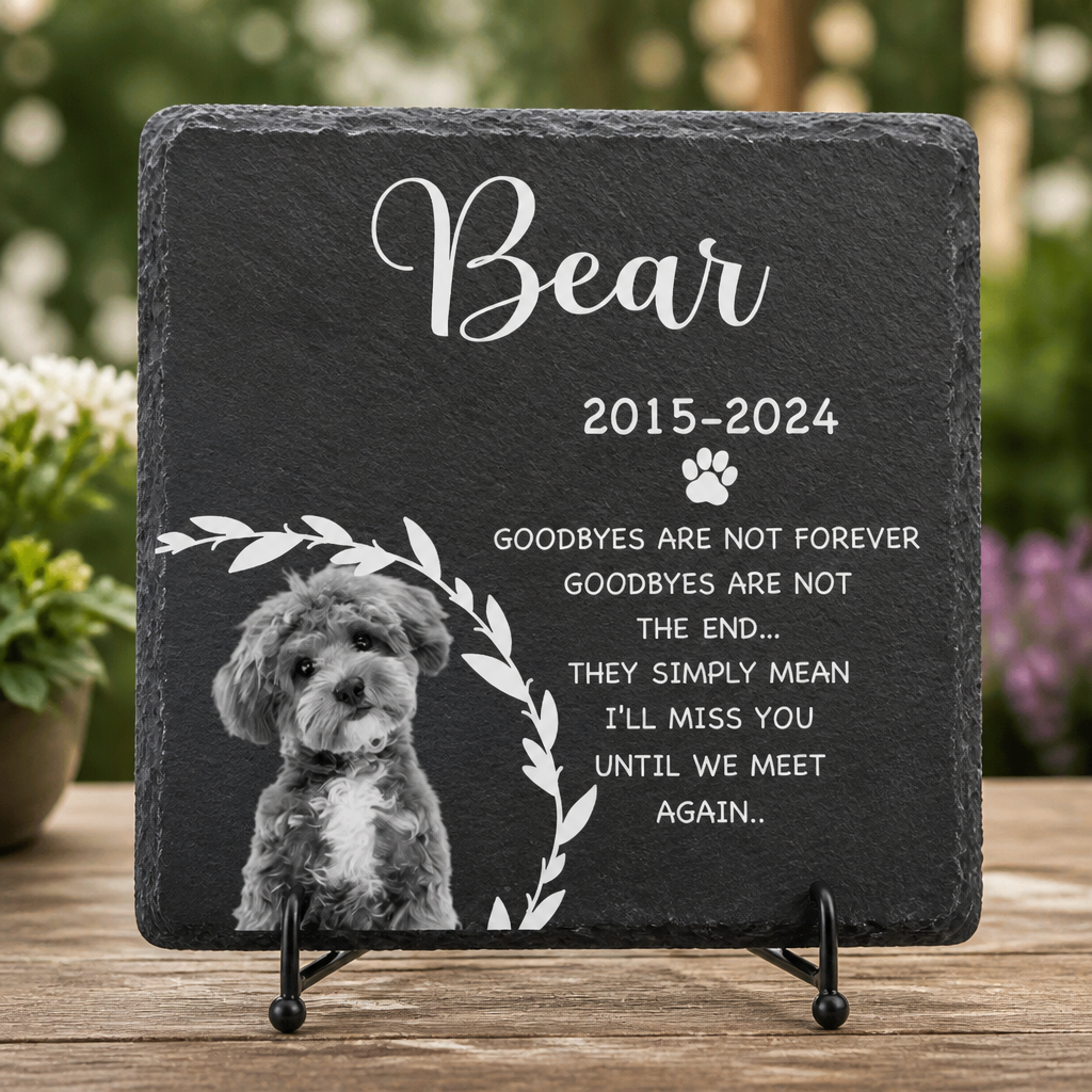 Pet Memorial Slate Stone – Photo, Name & Years – "Goodbyes are not forever" - Personalized Slate Memorial Stone a7e44bc6-f7bd-4eeb-ab20-082c7ad8eda4.png