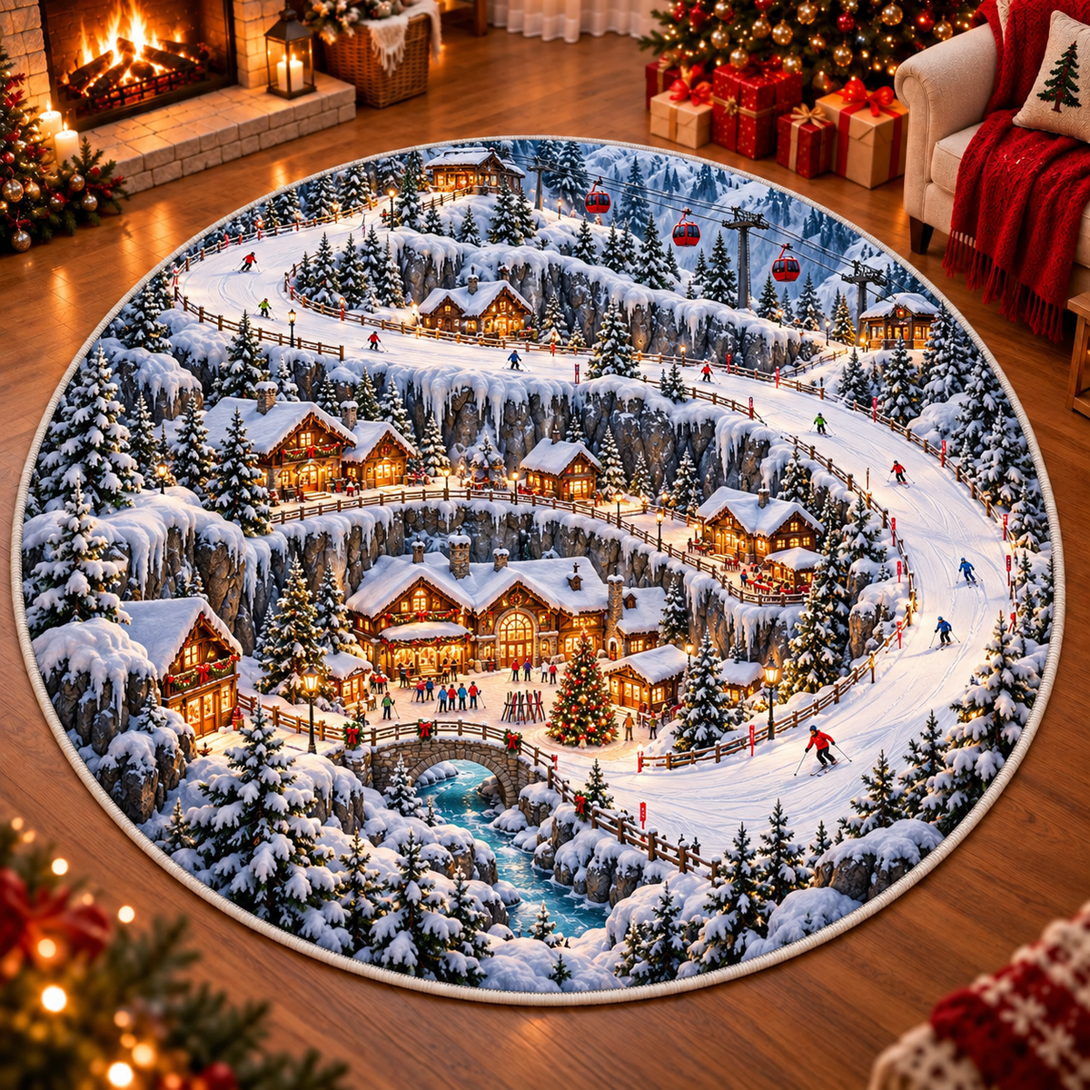 Alpine Ski Village 3D Illusion Round Rug, Snowy Mountain Christmas Floor Mat, Winter Wonderland Area Carpet, Cozy Ski Lodge Holiday Decor a84838a2-bc54-4741-9c5b-f1ce6ebbfd08-Alpine-Ski-Village-Christmas-Rug.png