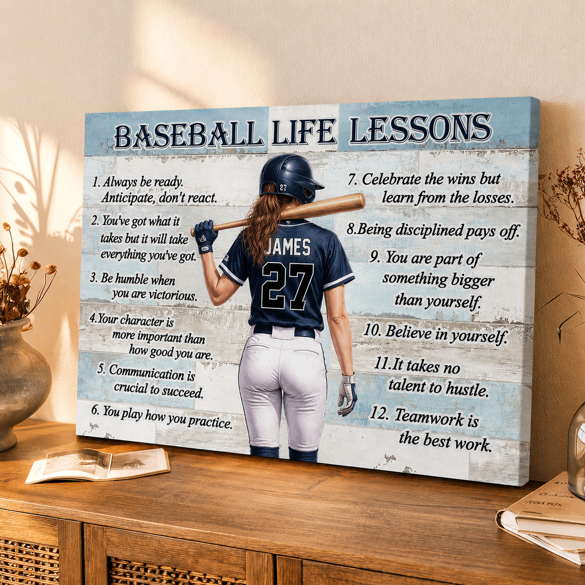 Baseball Life Lessons Custom Canvas - Personalized Motivational Sports Art for Players and Fans