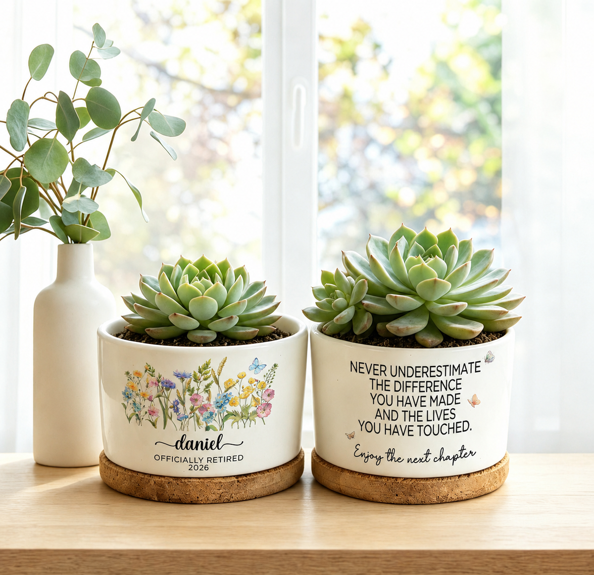 Personalized Retirement Planter, The Difference You Made Retirement Gift Custom Teacher Gift, Floral Ceramic Pot