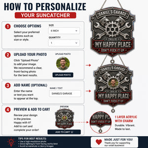 Personalized Garage Happy Place Metal Sign – Industrial Badge - Personalized 1 Layered Suncatcher with Charm a86a7067-39d0-496a-9609-2f2958673dd7.jpg