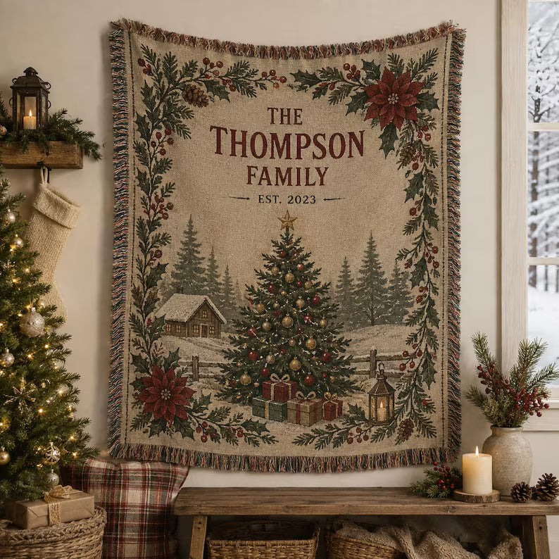 Personalized Family Christmas Blanket, Custom Surname Woven Throw, Rustic Christmas Tree Holiday Gift a86b11c5-7791-466a-8fdc-8ecfd6880191-dfhyt-1-.jpg