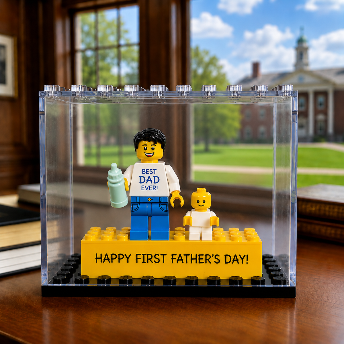 Personalized Minifigure Set with Custom Display Case , First Fathers Day Personalised Mini Figure Gift for Dad, Custom Daddy & Baby Keepsake
