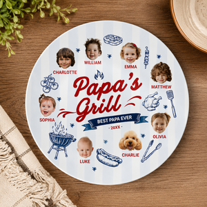 Papa's Grilling Plate Round, Personalized Grandpa Platter, Papa Photo BBQ Plate With Kids Face, Fathers Day Gift From Grandkids