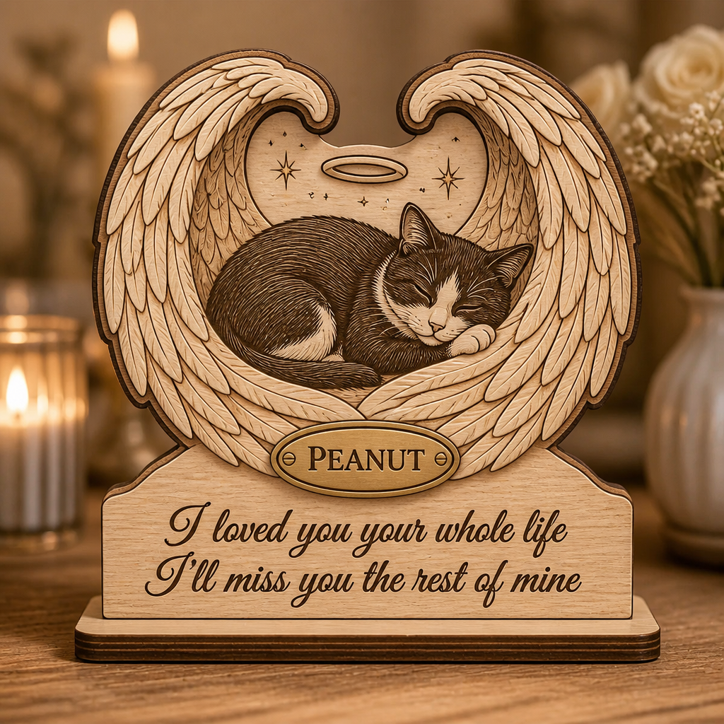 Angel Wings Pet Memorial - Name Tag Standing Wood Sign - Personalized Wooden custom shape Standing 2 layer (5mm) a89db613-684e-4d0b-9c8e-c00167f62023.png