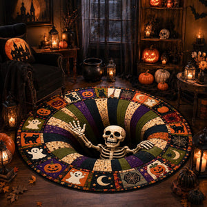 3D Effect Illusion Skull Vortex Quilted Round Rug, Halloween Horror Skeleton Carpet, Quilt Floor Mat, Living Room Bedroom Decor, Spooky Gift a8ea6d25-2578-4593-926f-ad0cd67a4b23-3.jpg