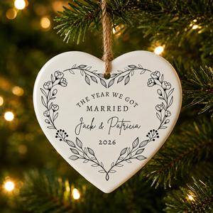 First Christmas Married Ornament, Personalized Wedding Ornament, 1st Christmas As Mr and Mrs Ornament, Newlywed Couple Heart Bauble