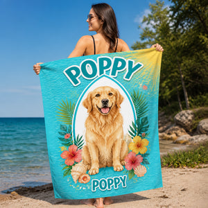 Custom Pet Portrait Beach Towel – Big Name Headline, Tropical Frame - Personalized Beach Towel a9198313-11bf-4e3a-8a48-4c216c1bc52d.jpg