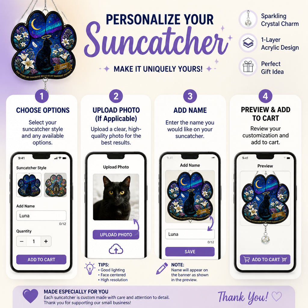 Paw Stained-Glass Cat Memorial Suncatcher — Name Personalization - Personalized 1 Layered Suncatcher with Charm a9313a12-195d-4471-8c09-6d9462f3da15.jpg