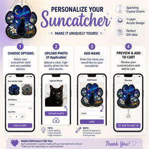 Paw Stained-Glass Cat Memorial Suncatcher — Name Personalization - Personalized 1 Layered Suncatcher with Charm a9313a12-195d-4471-8c09-6d9462f3da15.jpg