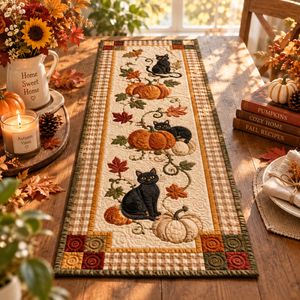 Black Cat Pumpkin Quilted Table Runner, Fall Harvest Table Decor, Autumn Patchwork Runner, Farmhouse Halloween Decor, Cat Lover Gift a946df0d-9e90-4ddb-9966-fc8ee877dd37-hjgy-1-.png