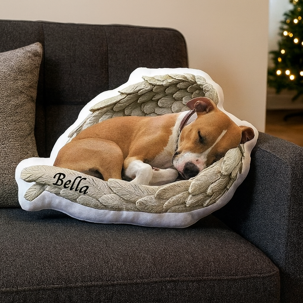 Personalized Photo Dog Loss Memorial Shape Pillow, Sleeping Pet Within Angel Wings, Loss Pet Gifts, Dog Lovers Gift, Custom Pet Pillow Gift