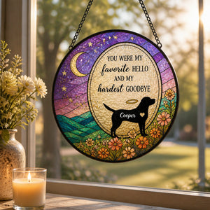 Favorite Hello Hardest Goodbye Dog Memorial Stained Glass Suncatcher – Personalized Name - Personalized Suncatcher Stained Glass a967c527-a83f-4067-9609-f7c155d2d90e.jpg