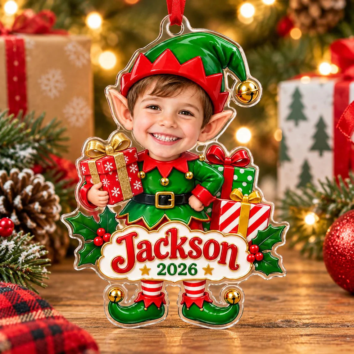 Personalized Photo Elf Christmas Ornament, Custom Boy Elf Ornament, Acrylic Christmas Tree Ornament, Kids Name Holiday Gift, 2026 Ornament a97aac24-3a03-44a4-9612-90d401032873-3.webp