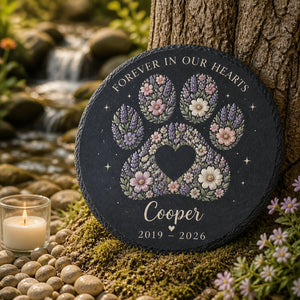 Floral Paw Memorial Slate – Personalized Name & Years - Personalized Slate Memorial Stone a9870cb1-7498-4269-8210-6feede0f6e4c.jpg