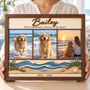 Personalized Dog Memorial Photo Frame, Custom Wooden 3 Photo Collage, Beach Adventure Pet Keepsake, Loss of Dog Sympathy Gift a98a242e-e784-4ae1-a5a3-db08b203e84c-Bailey-s-Ocean-Adventures-Memorial-Frame-2.png