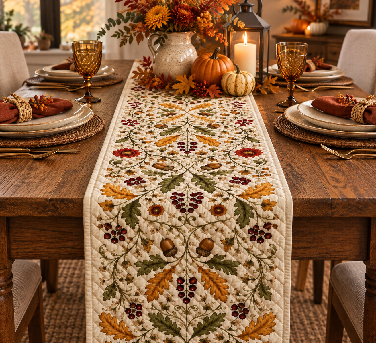 Fall Table Runner, Quilted Autumn Oak Leaf & Acorn Runner, Thanksgiving Table Decor, Cottagecore Farmhouse Fall Decor a9b3cc9f-b540-4671-b0d8-4439ab8e45ef-h-2-.png