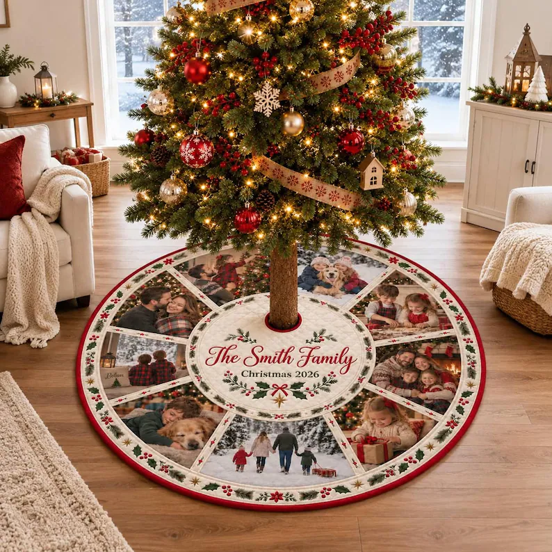 Personalized Photo Quilted Christmas Tree Skirt: Custom Family Name, Picture Collage Decor, Family Gift a9cd7a3f-02e4-414f-9566-45573717ea45-t1.png