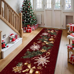 Luxury Red Christmas Runner Rug, Festive Holiday Carpet with Gold Snowflakes, Pine Branches, and Ornaments for Hallway, Entryway Décor a9dc474e-7f2e-4043-bbd0-5cacdacce67c-2.jpg
