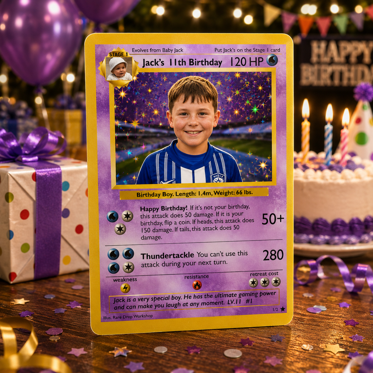 Personalized PKM Card, Custom Anime Photo Card for Son, Daughter, Birthday, Christmas, Family Gift