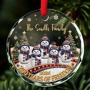 Personalized Family Christmas Glass Ornament, Custom Name Snowman Family Keepsake, 250 Years of Freedom Patriotic Ornament 2026, Christmas Gift for Family aa0beed7-93dd-4848-b2fd-775a37abc9f0-banner-2.png