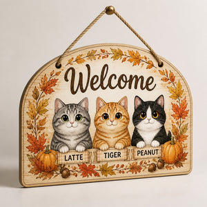 Autumn Cats Welcome Door Sign – 3 Pet Names - Personalized Wood Sign aa0d14a0-0e15-46b5-a883-5a232aa7c668.jpg