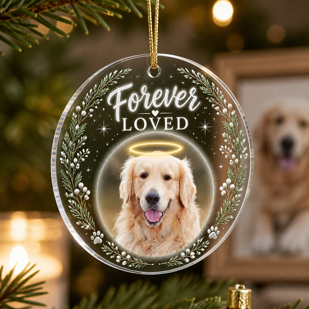 Forever Loved Pet Memorial Photo Acrylic Ornament - Personalized Transparent Acrylic Ornament aa0fc324-4720-4b68-bcdd-2217a2ade7f6.jpg