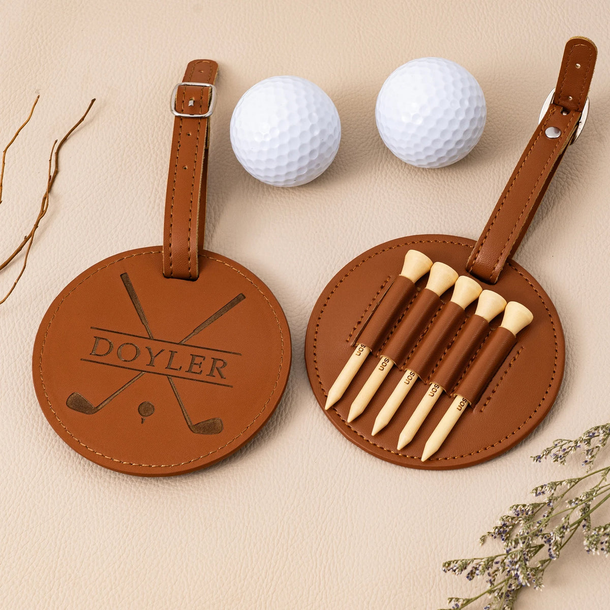 Engraved Leather Golf Bag Tag Gift with Golf Tees, Personalized Golf Tee Holder, Custom Golf Accessories, Groomsmen Gifts, Golf Gift For Men aa1d9c16-21ea-49b8-b34d-097a3c235ba7-vfdxs-5-.webp