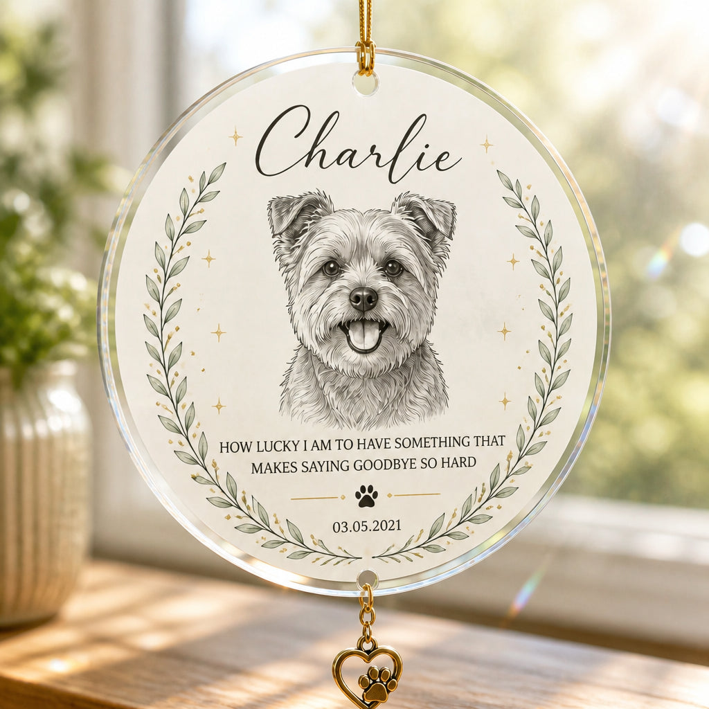 Custom Pet Memorial Line-Art Ornament - Personalized 1 Layered Suncatcher with Charm aa3b5841-f0f4-49e6-8da2-6c1c7d8439d8.jpg